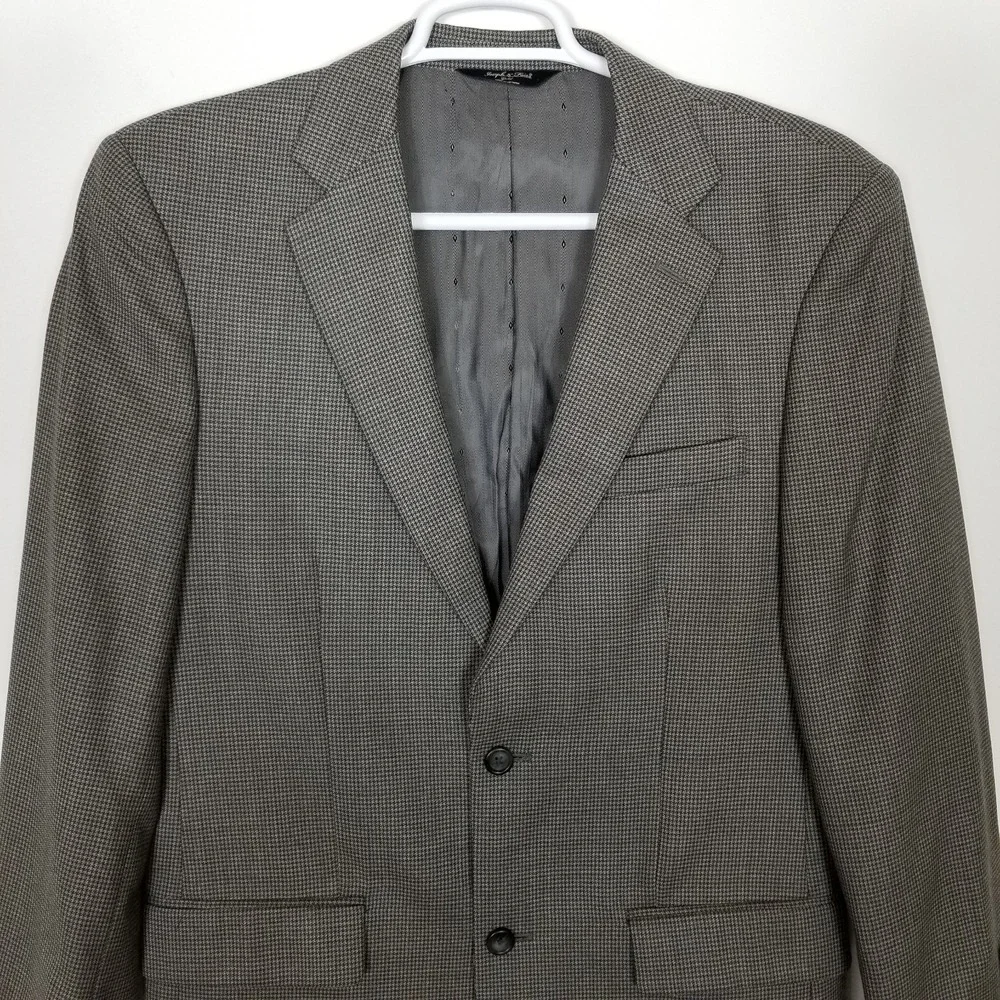 Joseph & Feiss  Men  100% Wool Blazer Jacket Sz 40‎ L  Houndstooth Brown Preppy